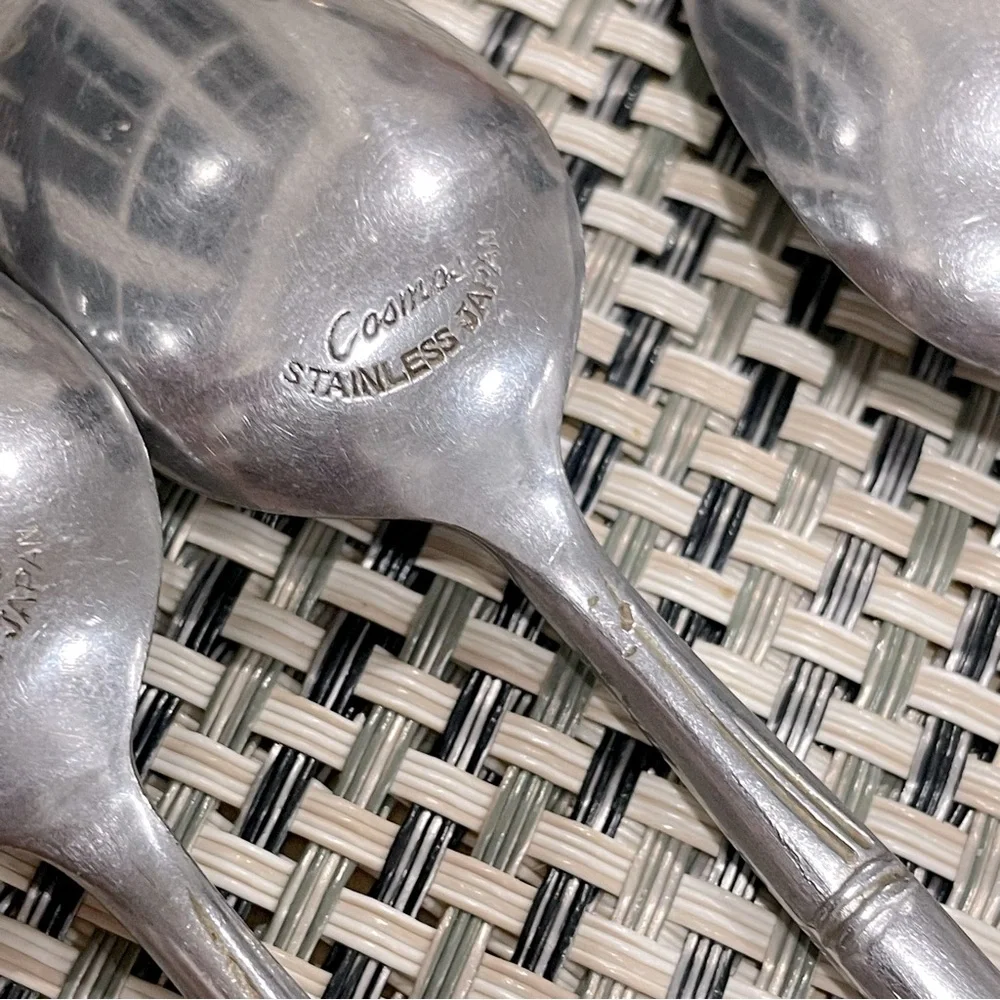 vintage Cosmos Stainless Japan bamboo 4 spoons